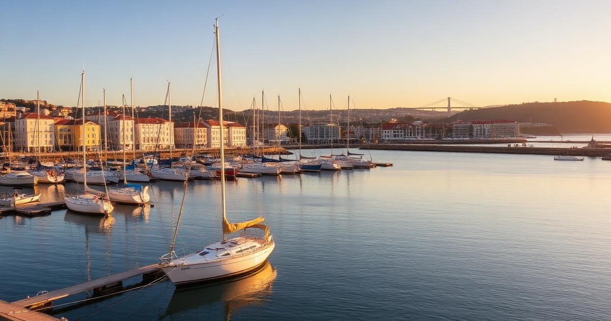 Cascais marina with sailboats at sunset near Lisbon