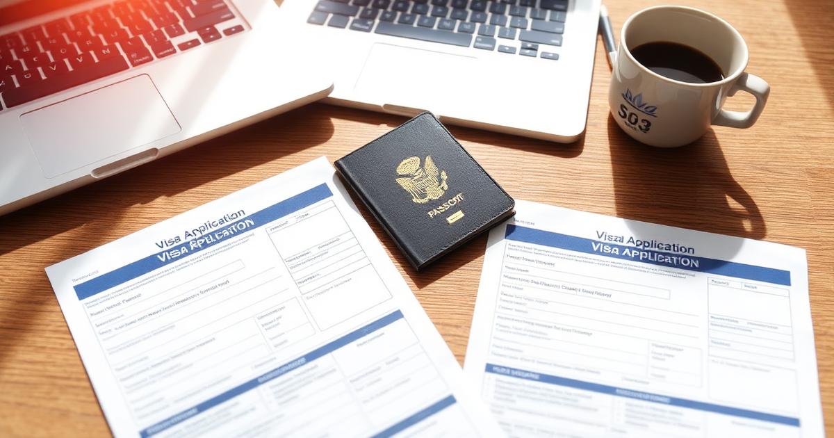 Two Portuguese visa application forms side by side with a passport