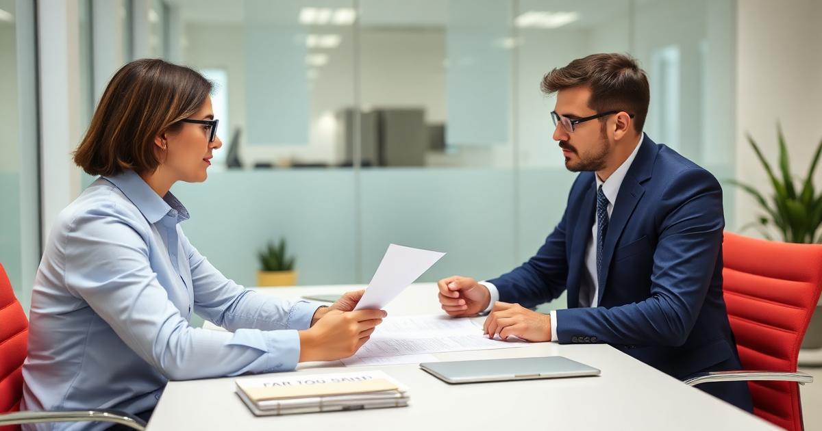 Accountant reviewing Portuguese tax documents with a client