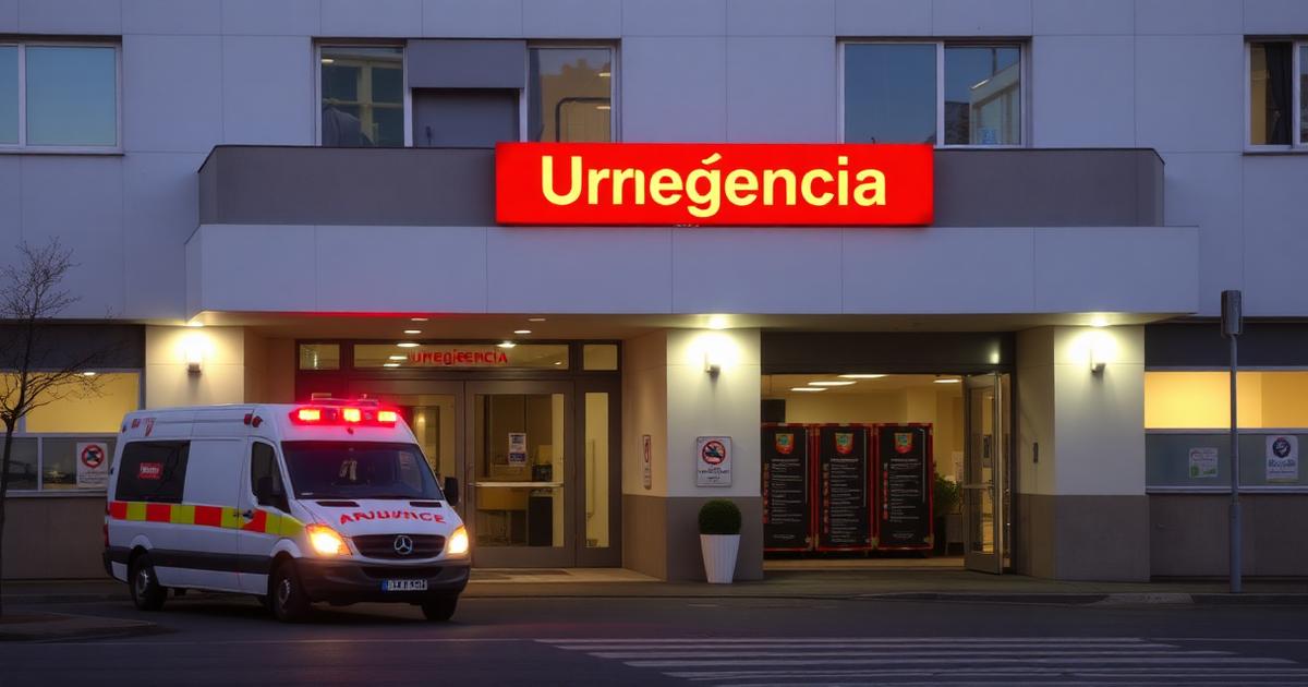 Hospital emergency entrance in Portugal with ambulance and Urgência sign