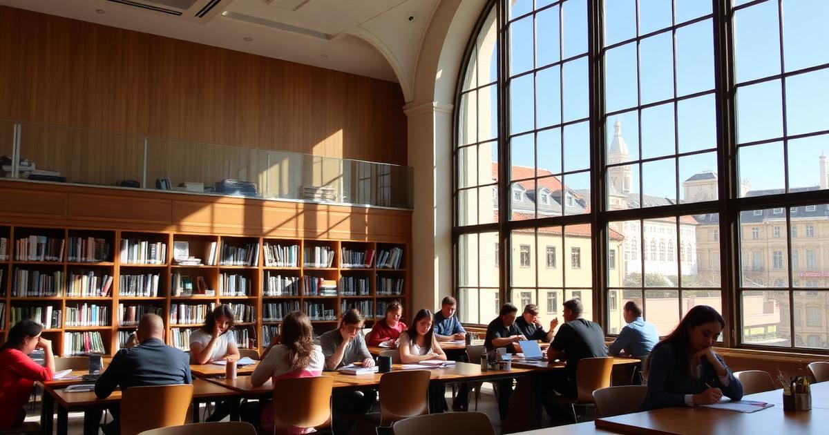 International students studying in a school library in Porto