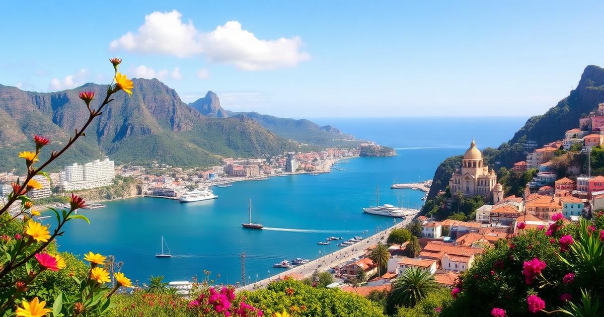 Funchal bay and mountains on the island of Madeira