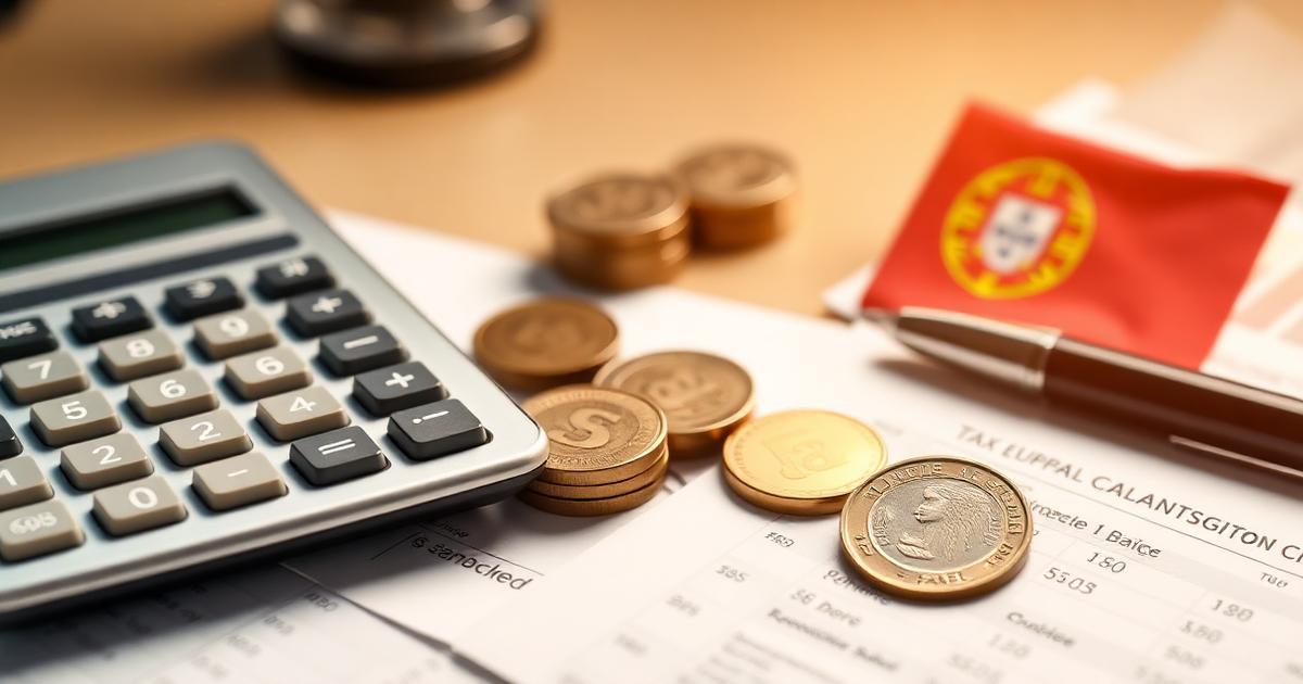 Calculator, euro coins and tax paperwork for Portugal's NHR tax regime