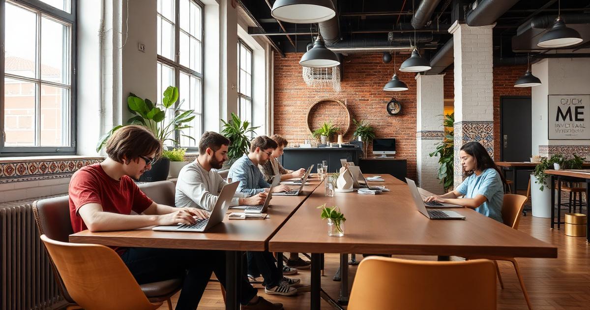 Founders working in a coworking space in Lisbon, Portugal
