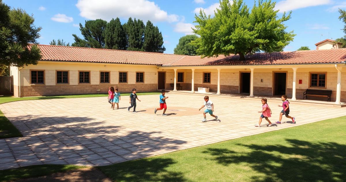 Children playing in the courtyard of a Portuguese public school