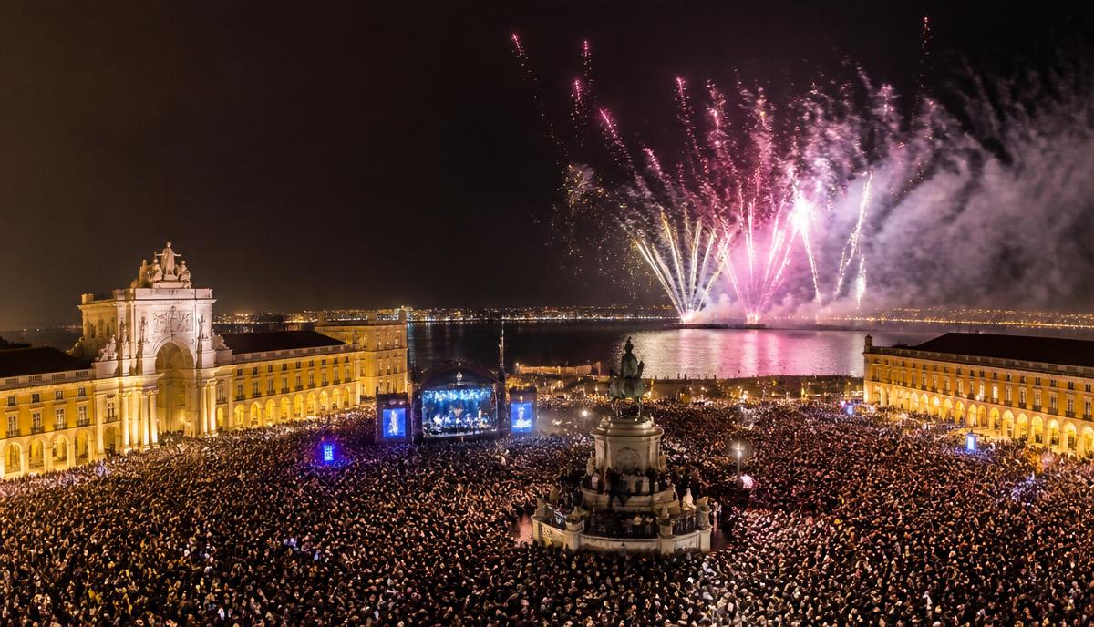 New Year's Eve fireworks over Funchal bay, Madeira